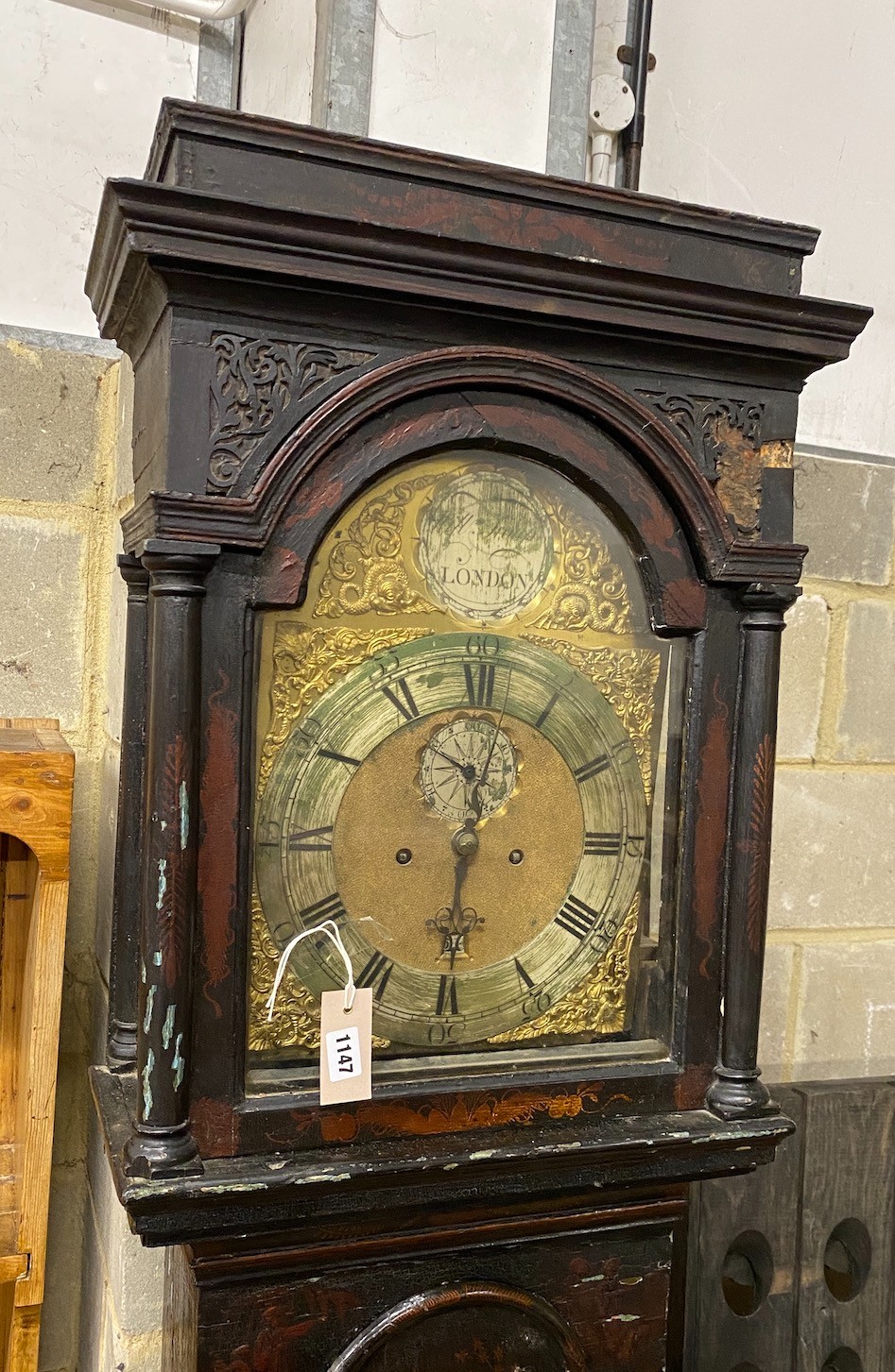 An 18th century chinoiserie longcase clock, height 224cm